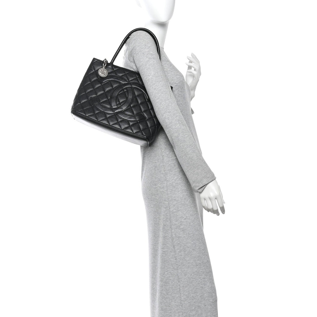 Caviar Quilted Medallion Tote Black