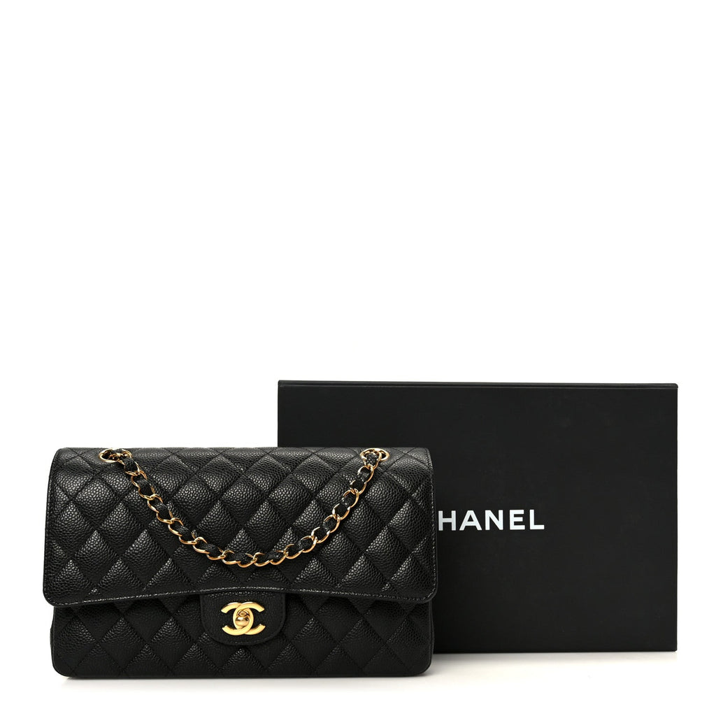 Caviar Quilted Medium Double Flap Black