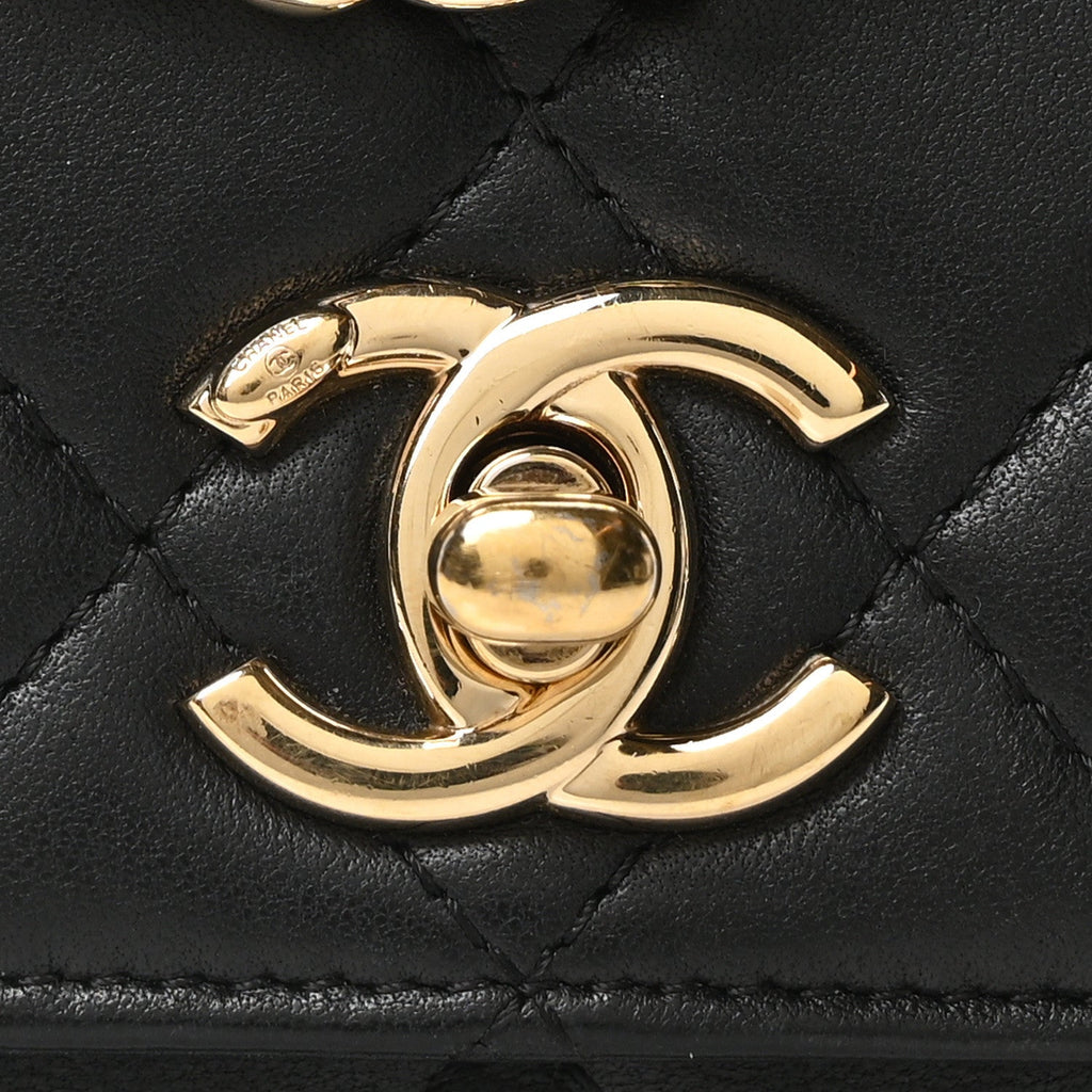 Lambskin Quilted Trendy CC Wallet On Chain WOC Black
