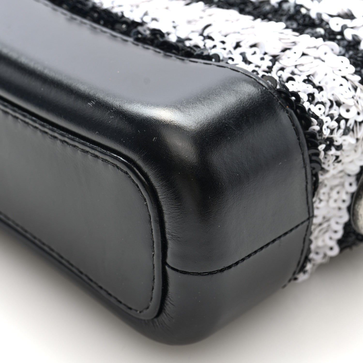 Sequin Calfskin Small Gabrielle Hobo Black White
