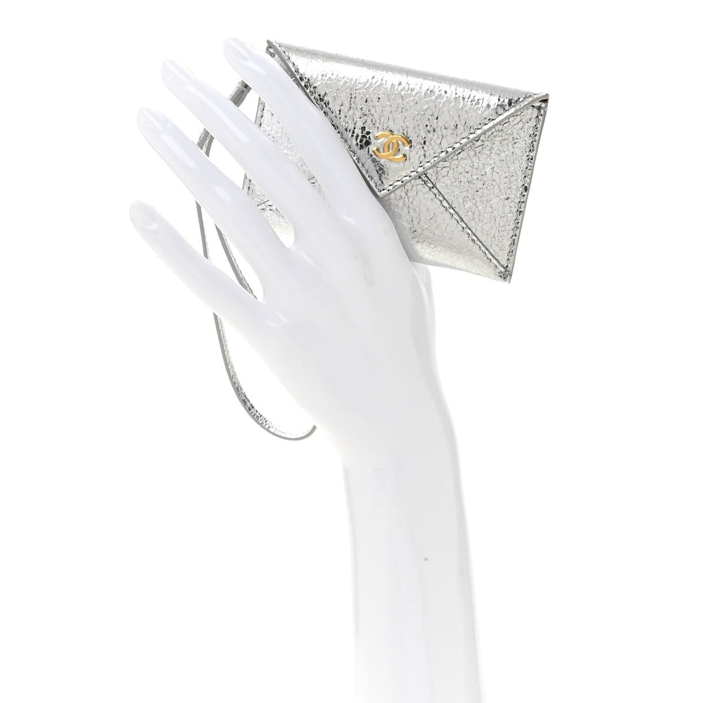 Metallic Lambskin  Holder Bag Charm Silvery