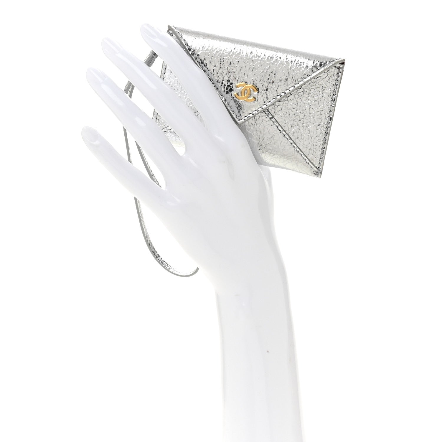 Metallic Lambskin  Holder Bag Charm Silvery