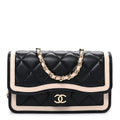 Lambskin Quilted Phone Holder Wallet With Chain Black Beige