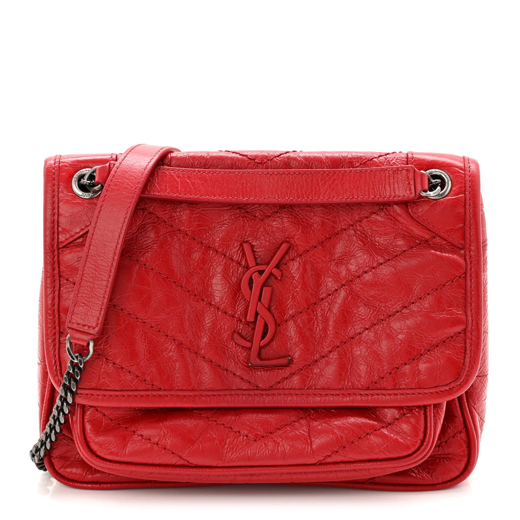Crinkled Calfskin Matelasse Monogram Baby Niki Chain Satchel Rouge Eros