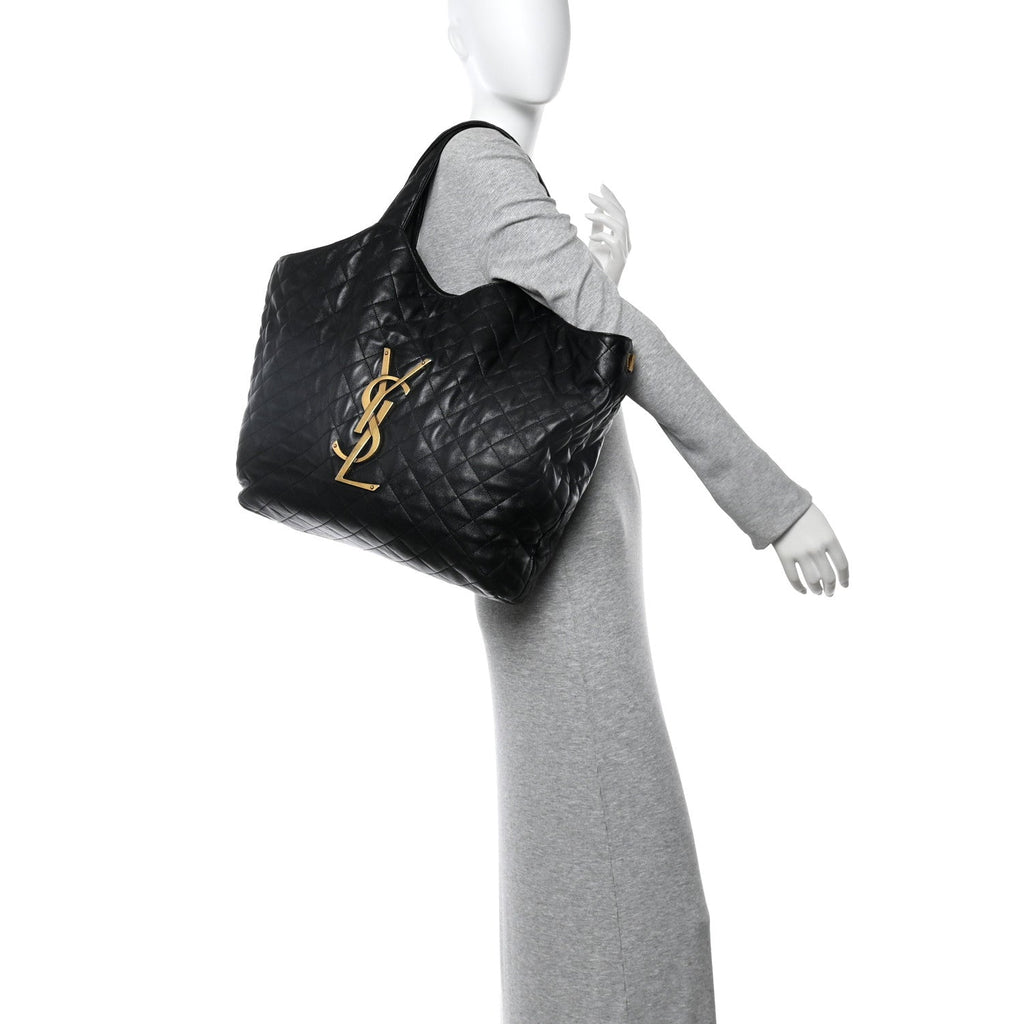 Lambskin Quilted Maxi Icare Shopping Tote Black