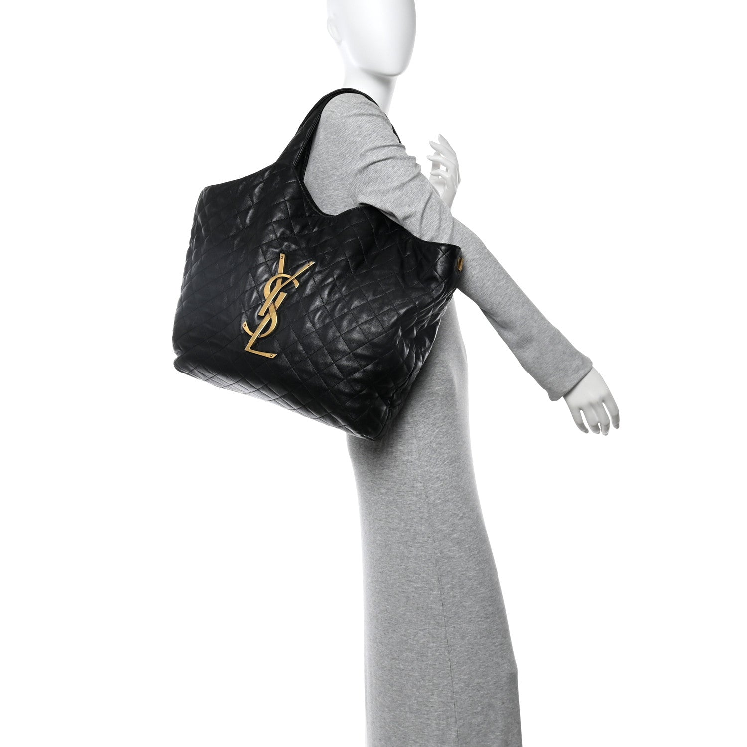 Lambskin Quilted Maxi Icare Shopping Tote Black