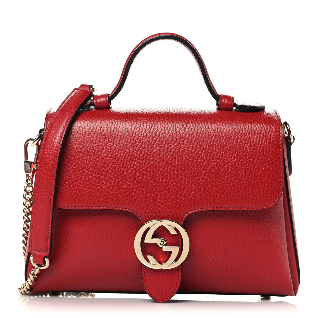Dollar Calfskin Interlocking G Top Handle Shoulder Bag Red