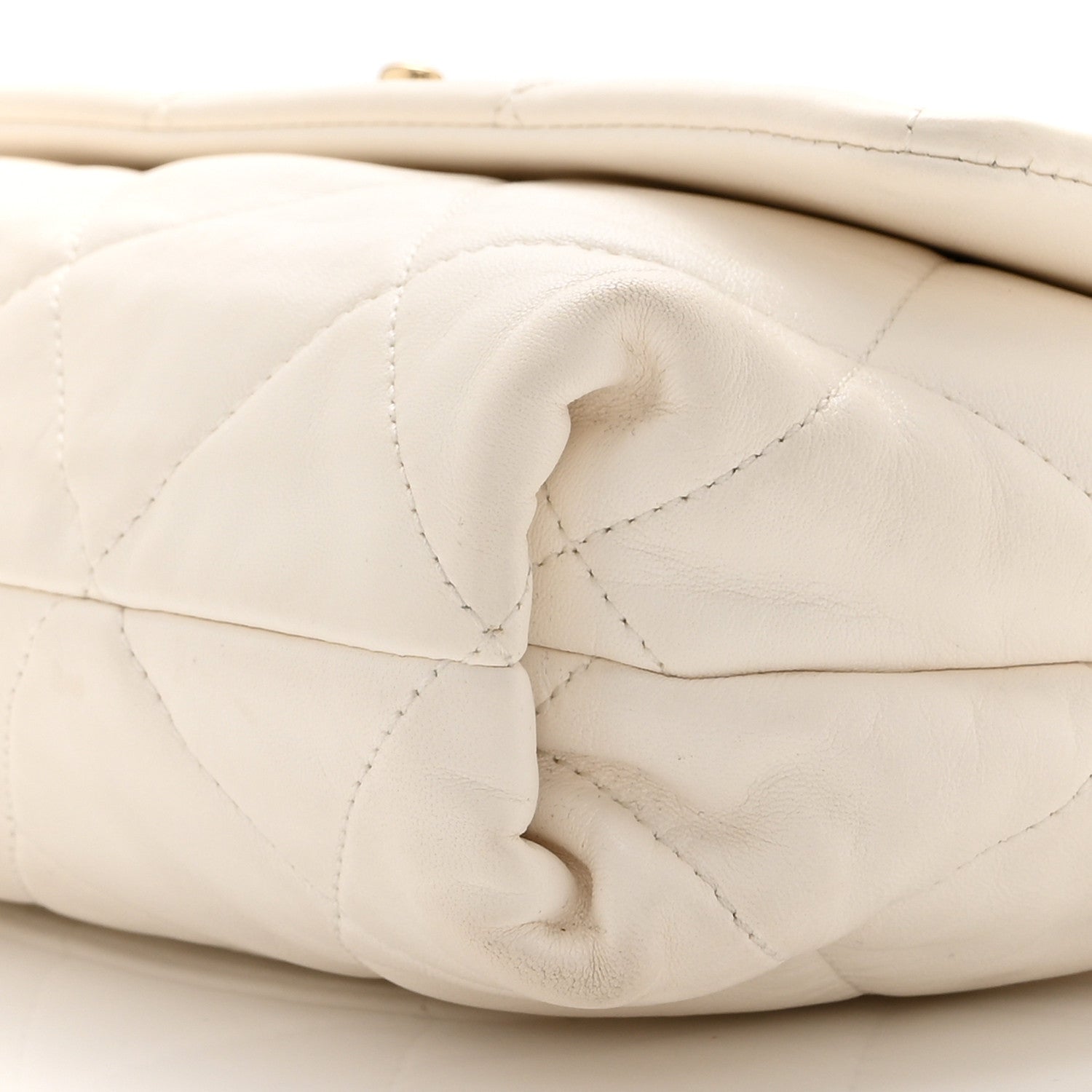 Lambskin Quilted Logo Strap Flap White