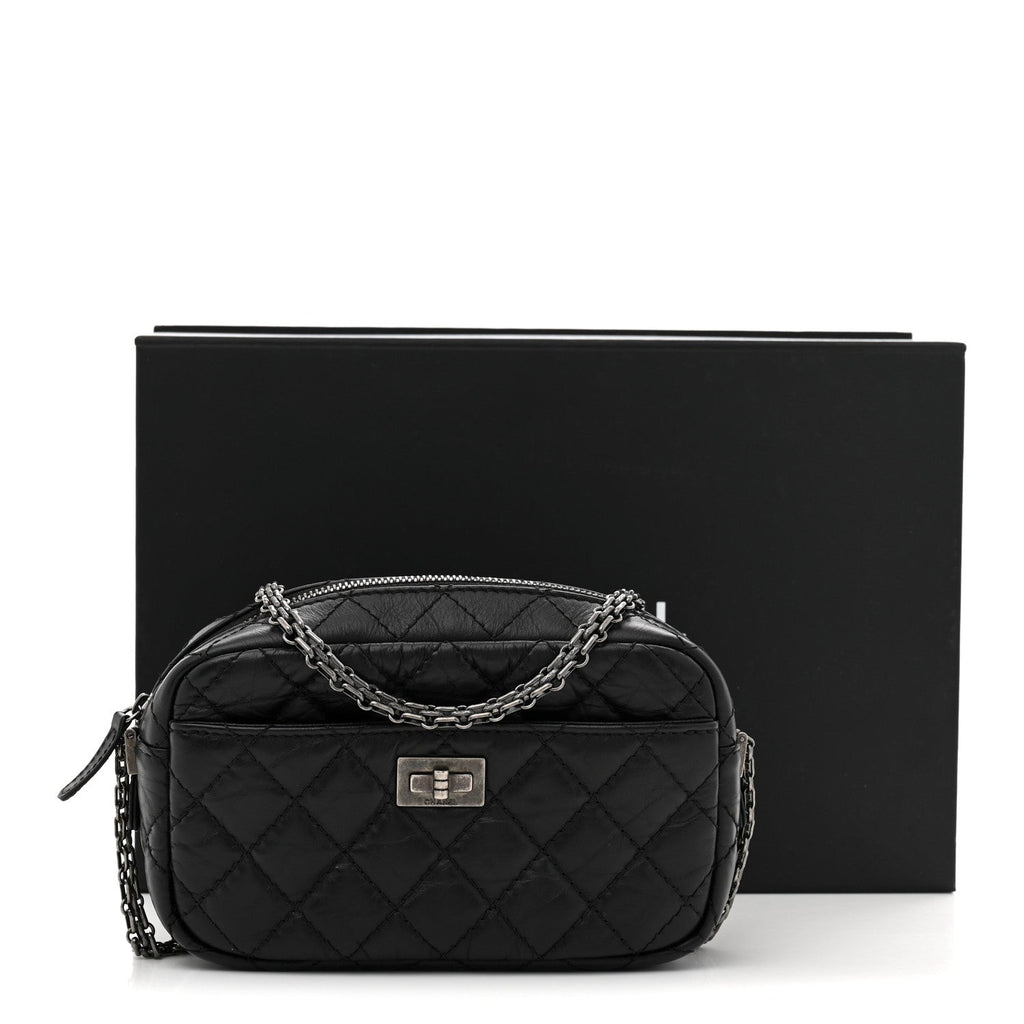 Aged Calfskin Quilted Mini Reissue Camera Case Black