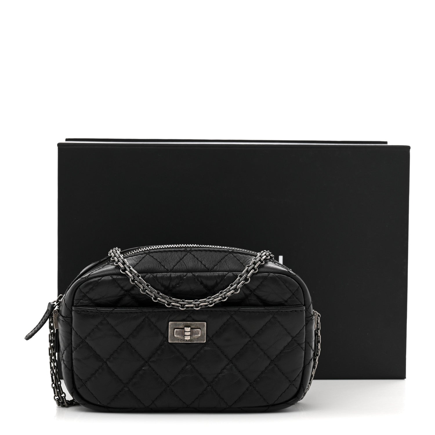 Aged Calfskin Quilted Mini Reissue Camera Case Black