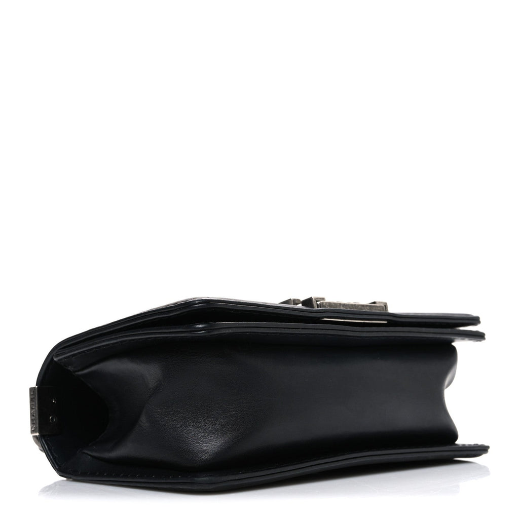 Calfskin Double Stitch Small Boy Flap Black