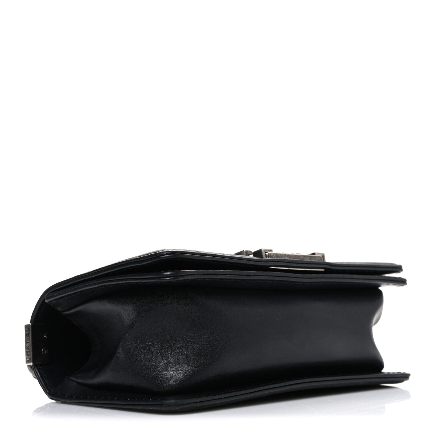 Calfskin Double Stitch Small Boy Flap Black