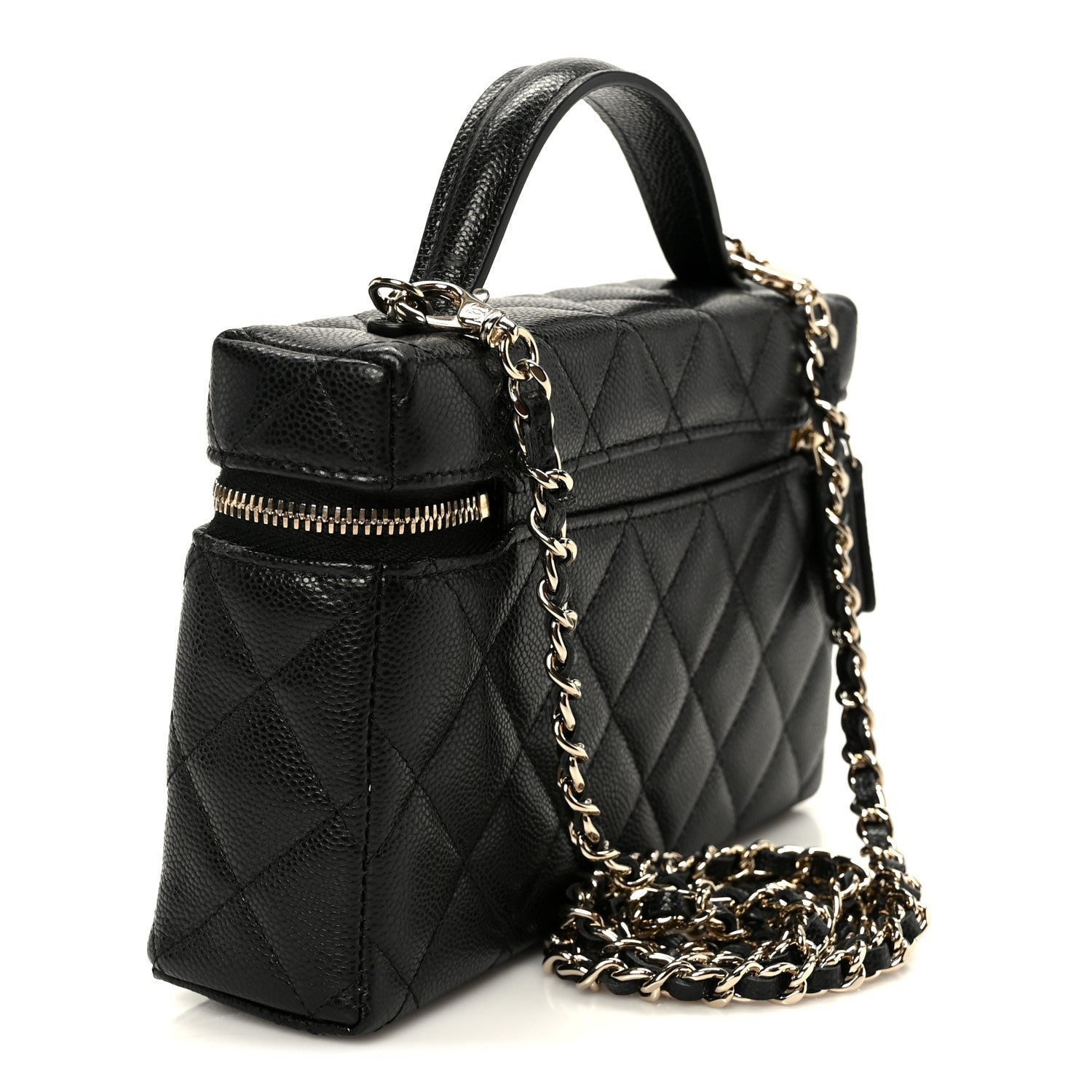 Caviar Quilted Top Handle Slim Vanity With Chain Black