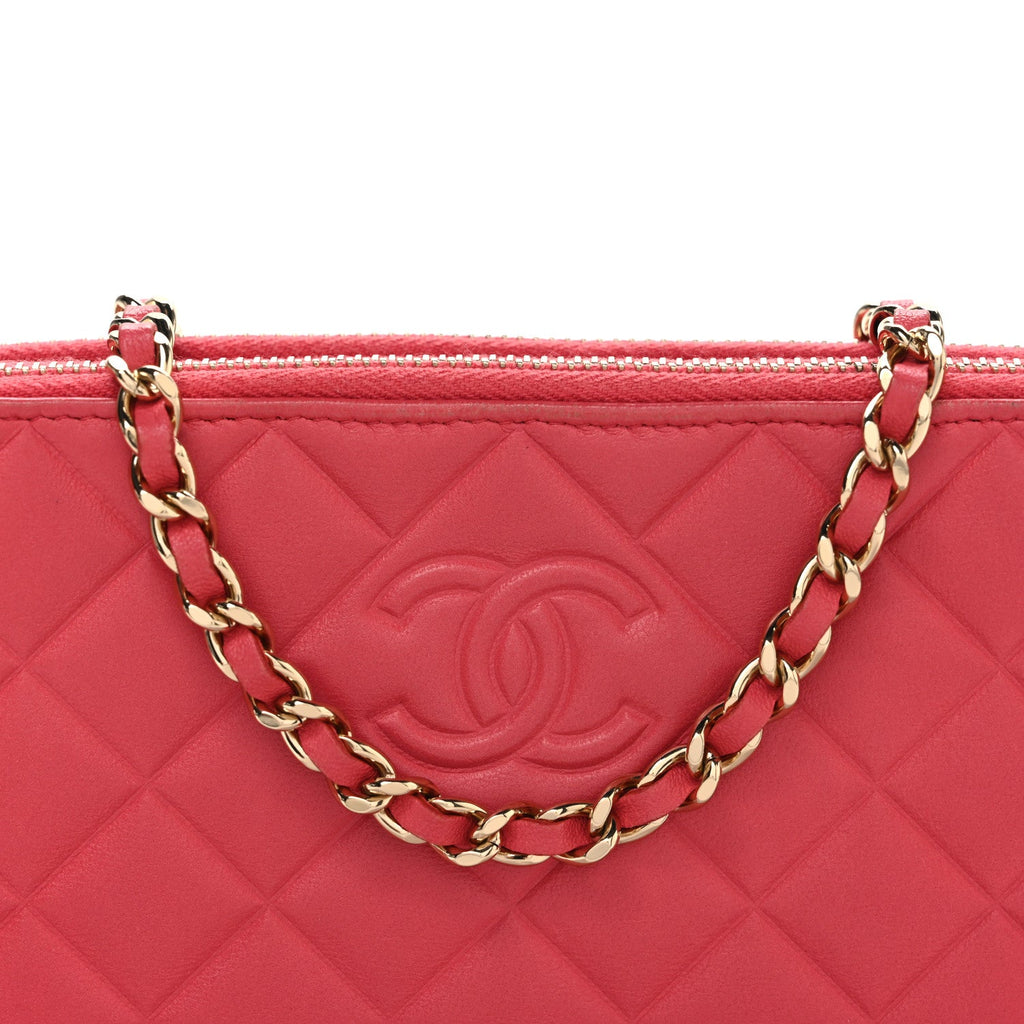 Lambskin Quilted Small Clutch With Chain Pink