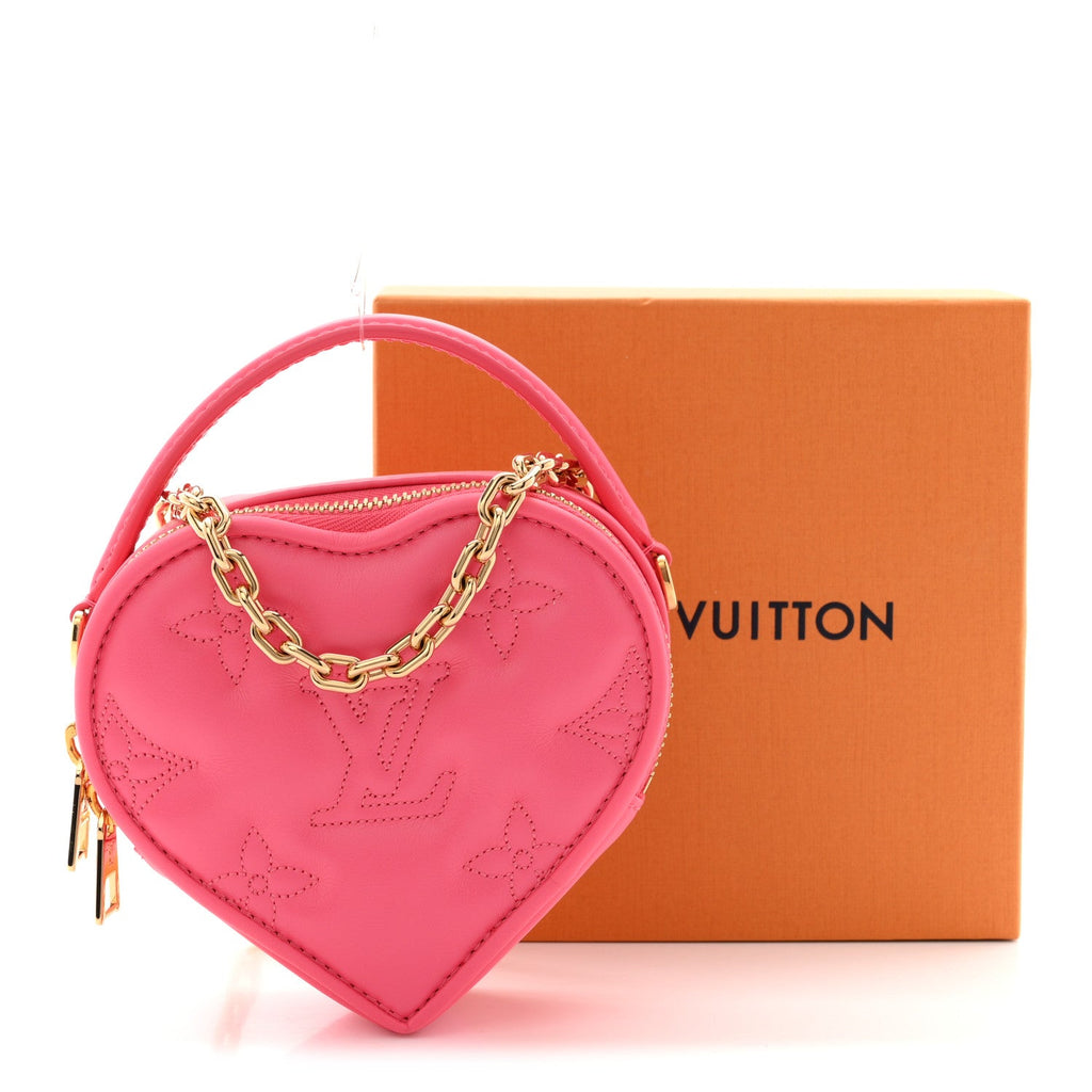 Calfskin Embroidered Monogram Pop My Heart Bag Pouch Dragon Fruit Pink