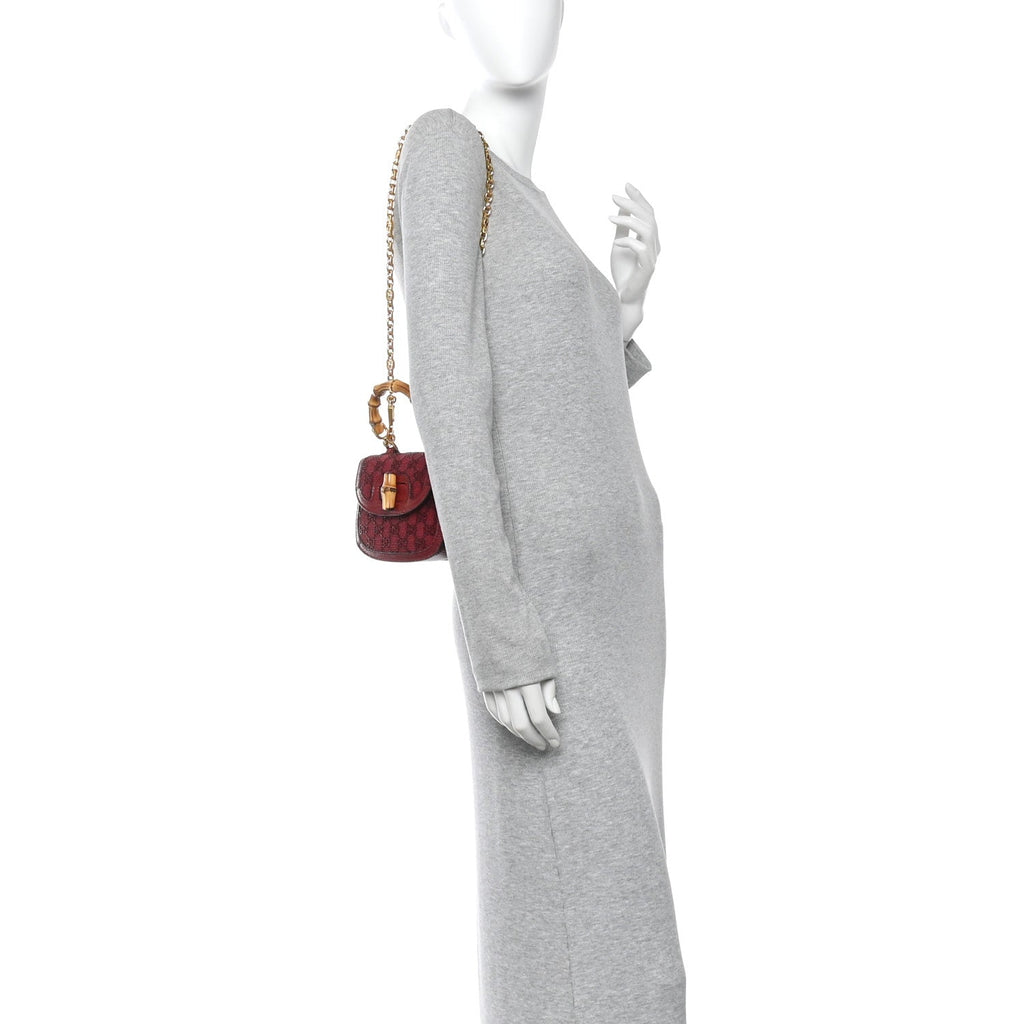 Moire Fabric Calfskin Rhinestone Monogram Monochrome Lizard Embossed Mini Bamboo 1947 Top Handle Chain Bag Red