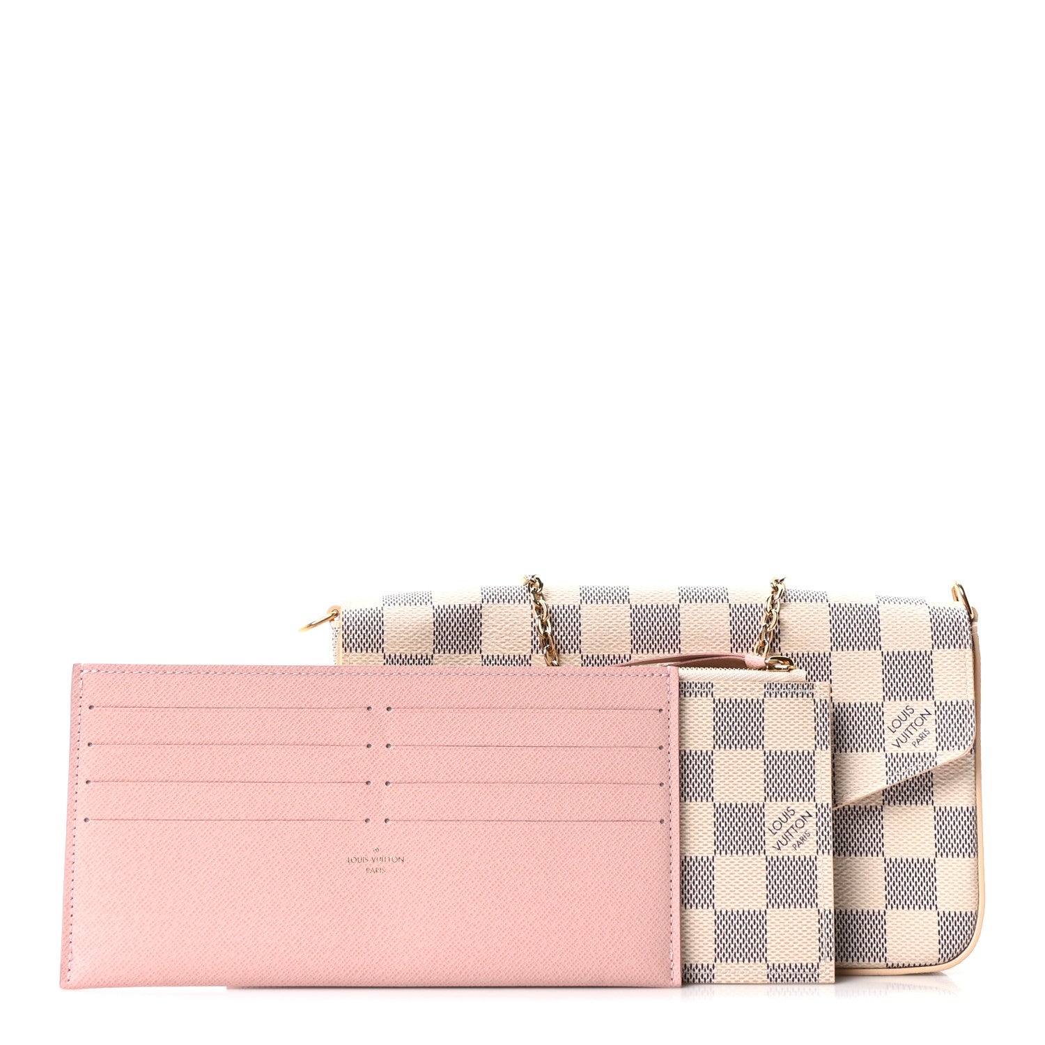 Damier Azur Pochette Felicie Chain Wallet Rose Ballerine