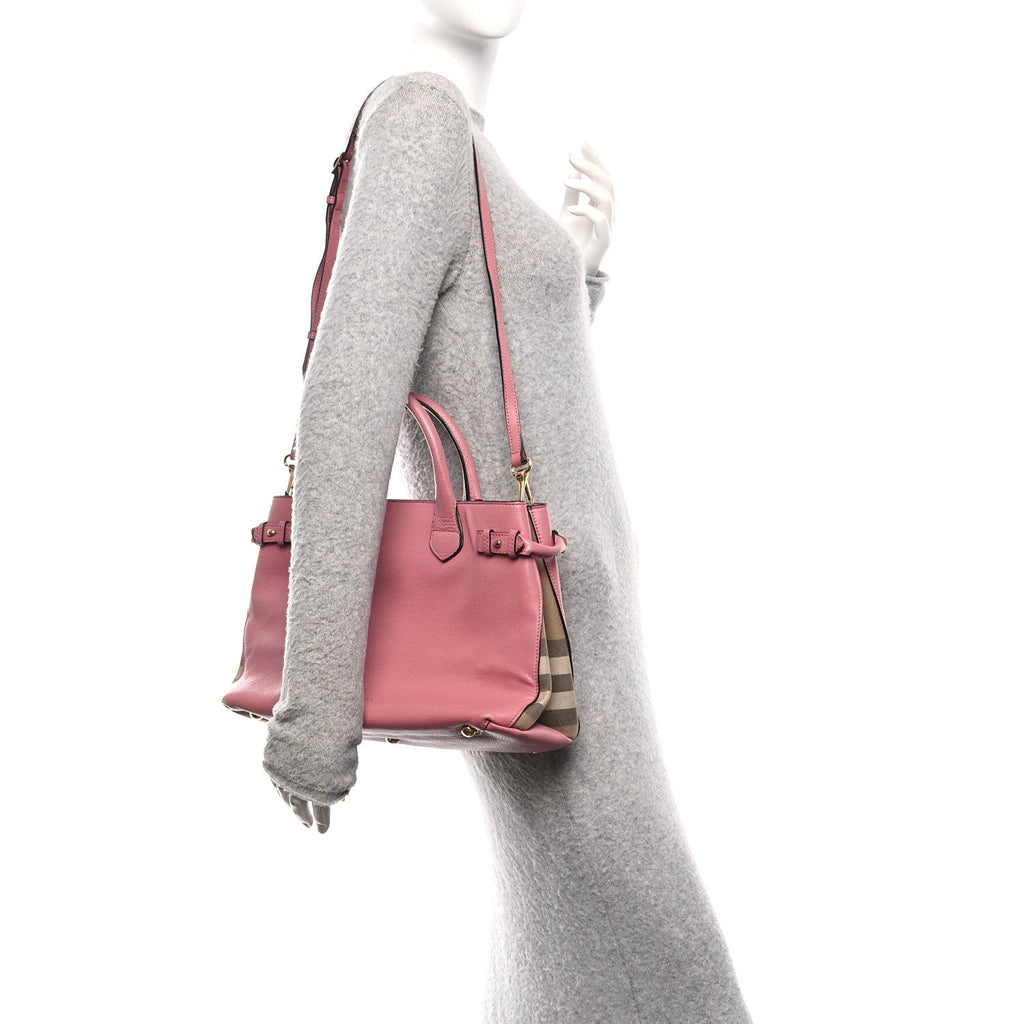 Grainy Calfskin House Check Medium Banner Tote Mauve Pink