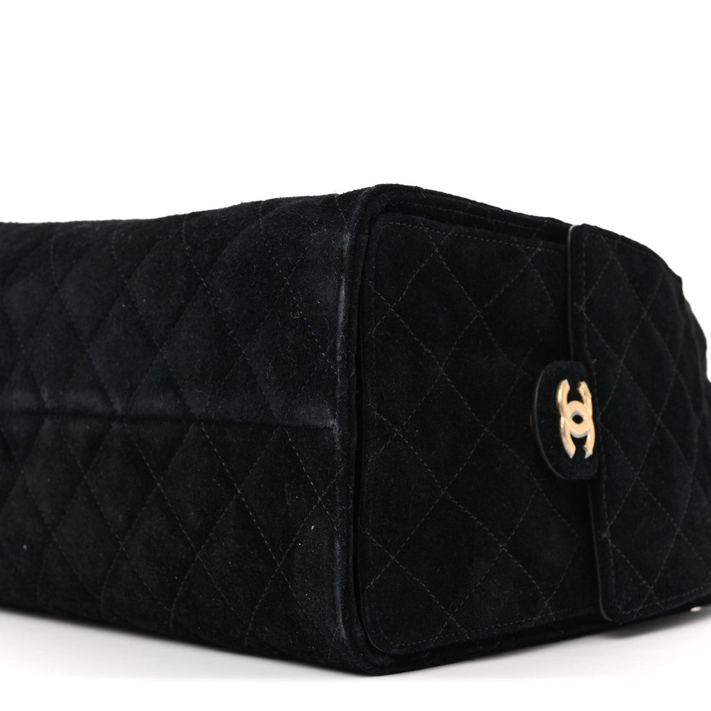 Suede Quilted Medium Chanel 25 Handbag Black
