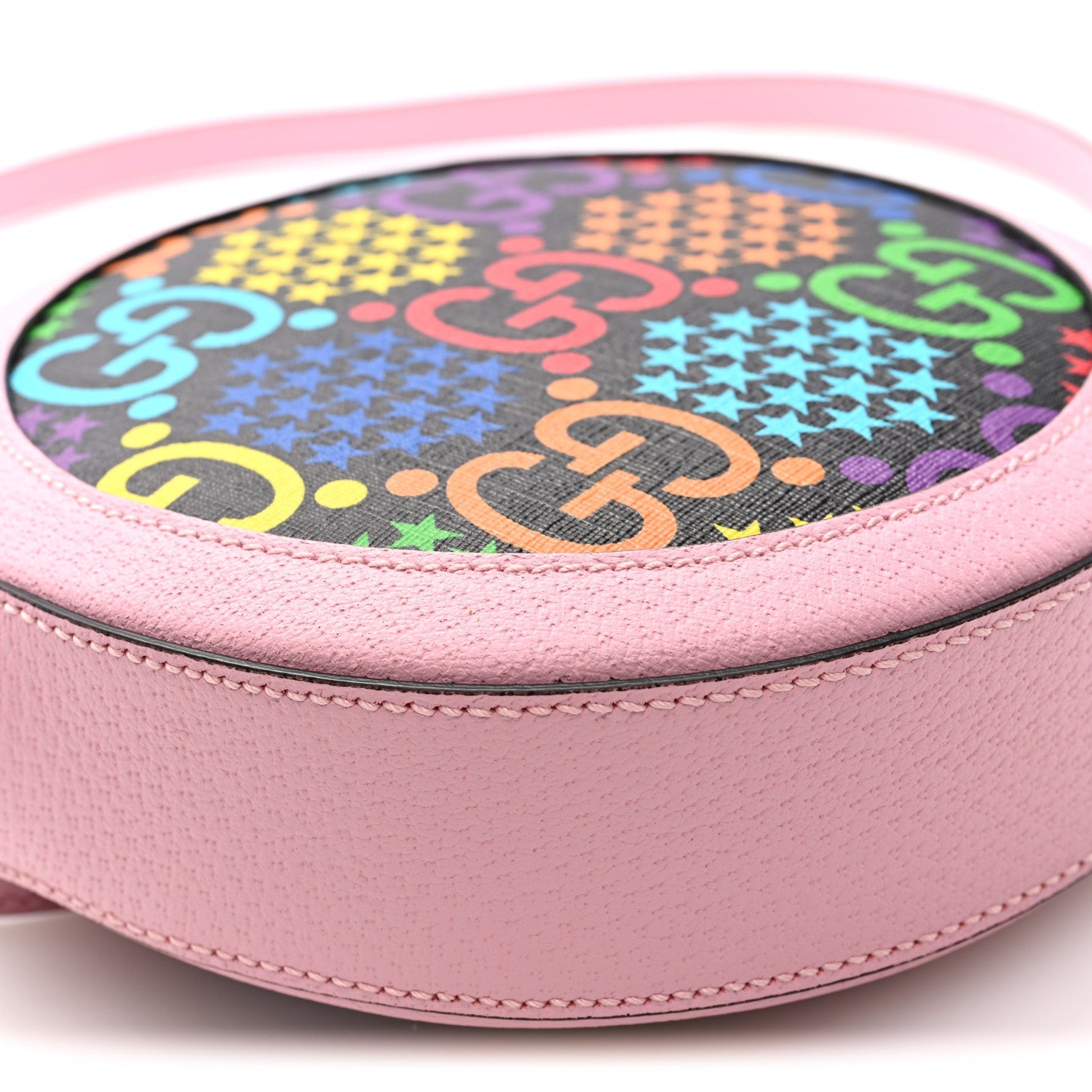 GG Supreme Monogram Psychedelic Round Shoulder Bag Black Multicolor Sugar Pink