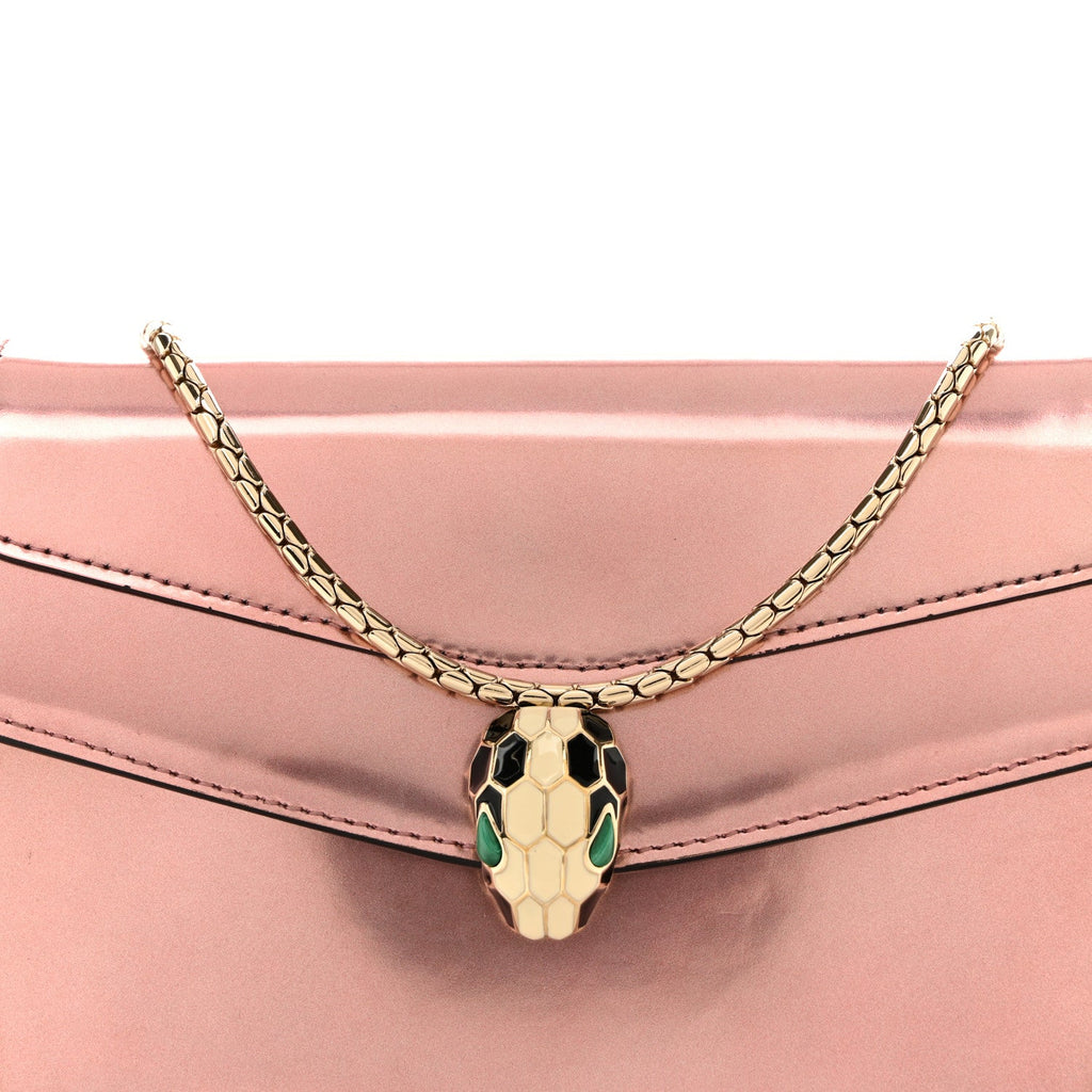 Metallic Serpenti Forever Chain Wallet Rose Quartz