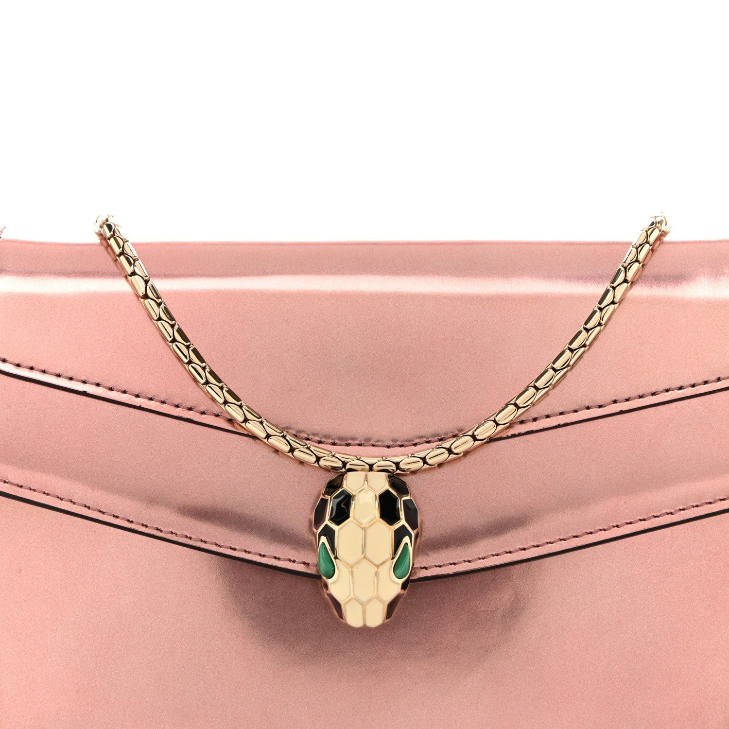 Metallic Serpenti Forever Chain Wallet Rose Quartz