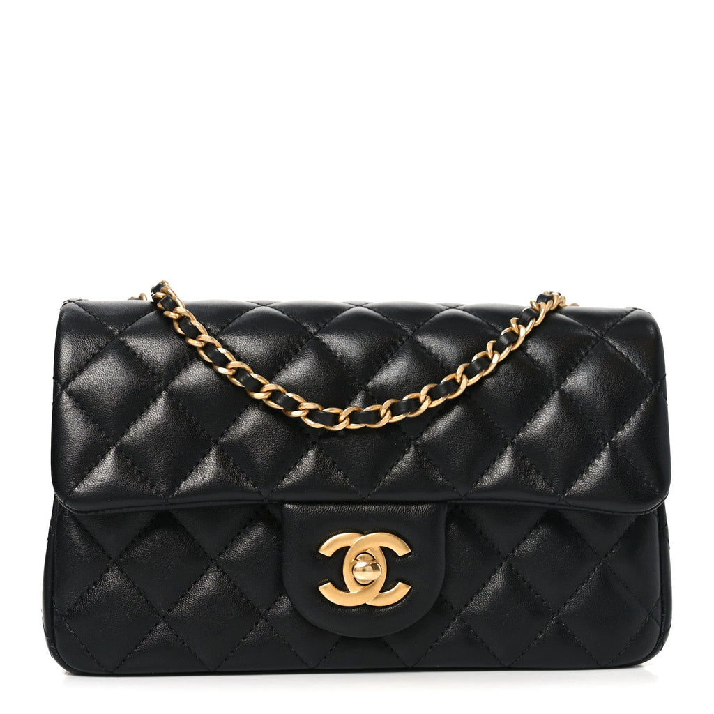 Lambskin Quilted Mini Rectangular Pearl Crush Flap Black