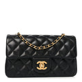 Lambskin Quilted Mini Rectangular Pearl Crush Flap Black