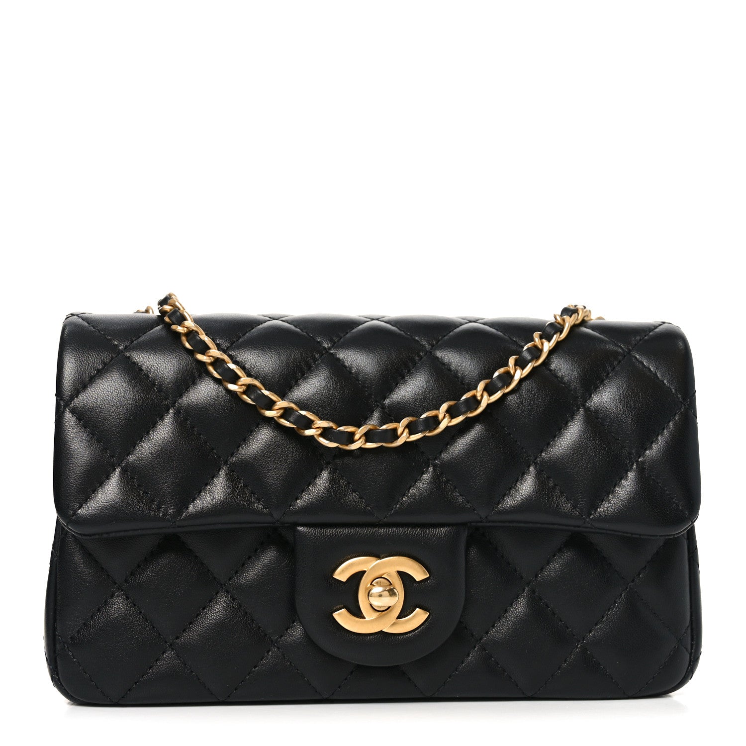 Lambskin Quilted Mini Rectangular Pearl Crush Flap Black