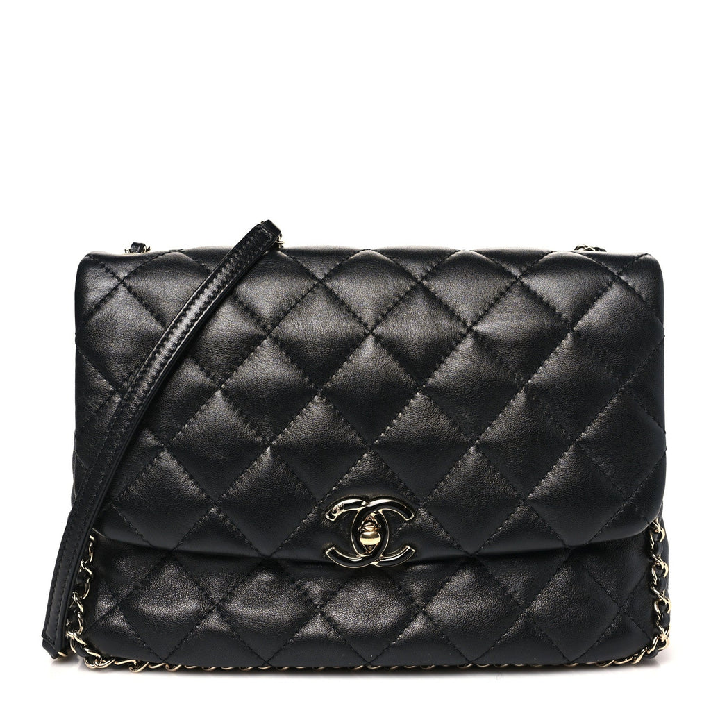 Lambskin Quilted Enamel CC Chain Frame Flap Black
