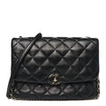 Lambskin Quilted Enamel CC Chain Frame Flap Black