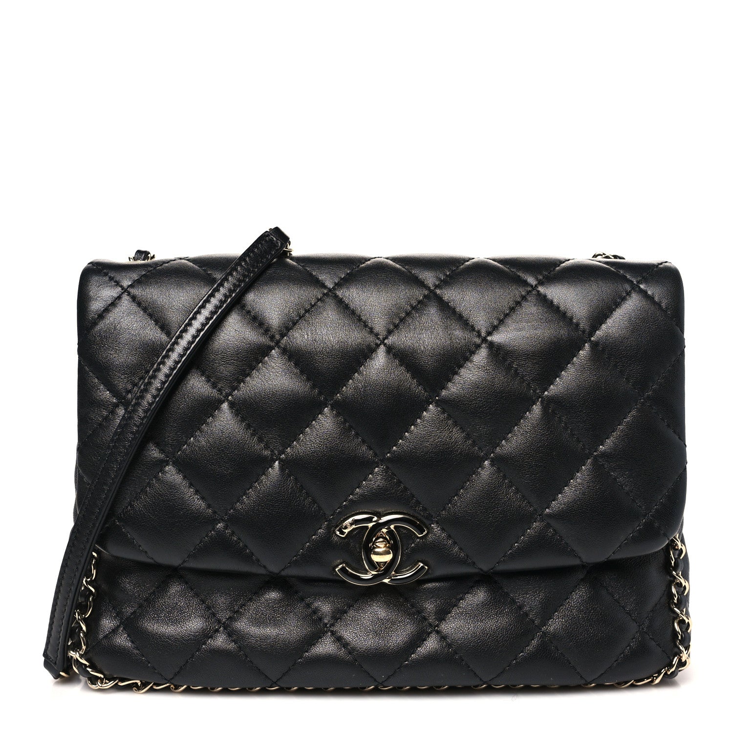 Lambskin Quilted Enamel CC Chain Frame Flap Black