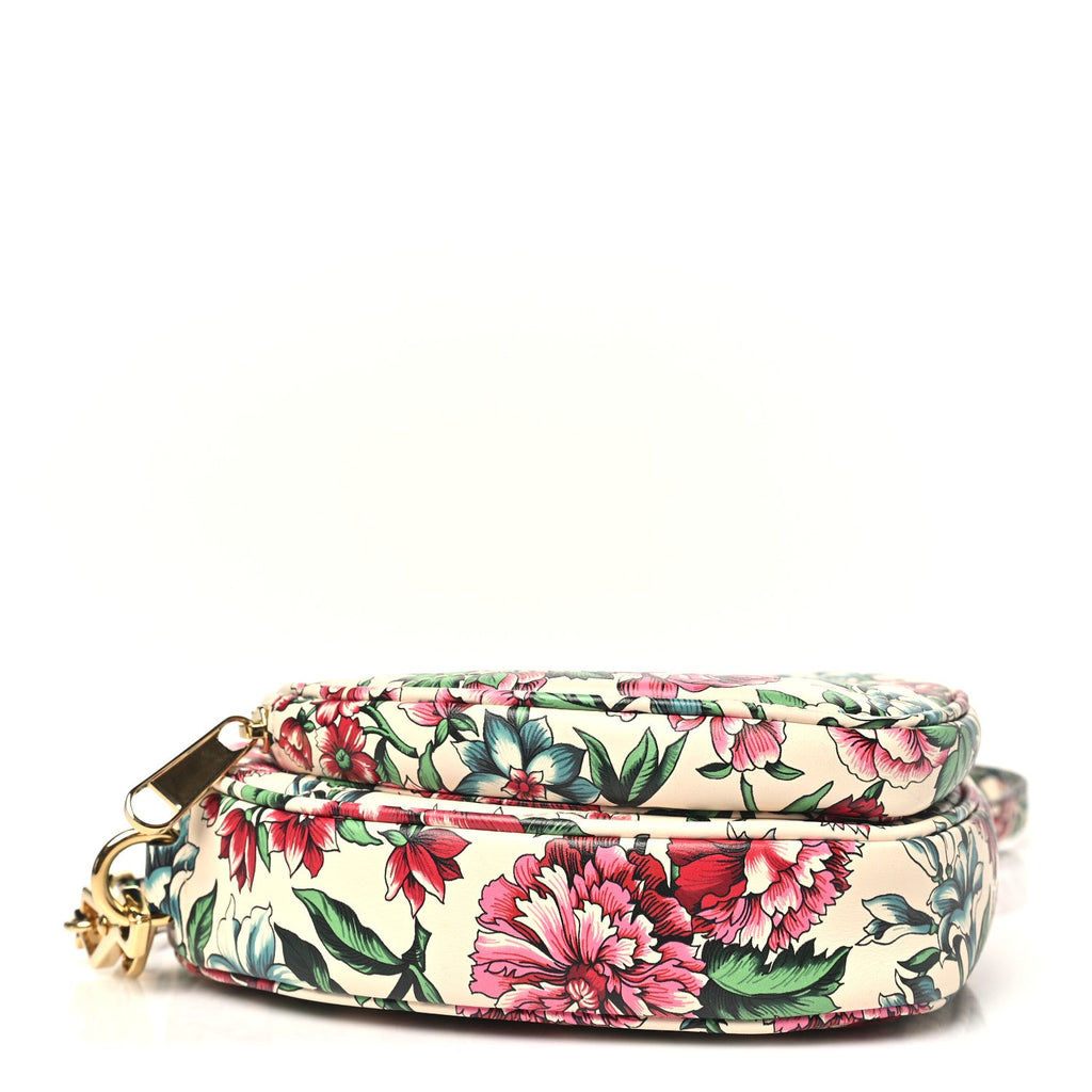 Calfskin Matelasse Diagonal Brit Roses Print Mini Interlocking G Heart Shoulder Bag White Multicolor