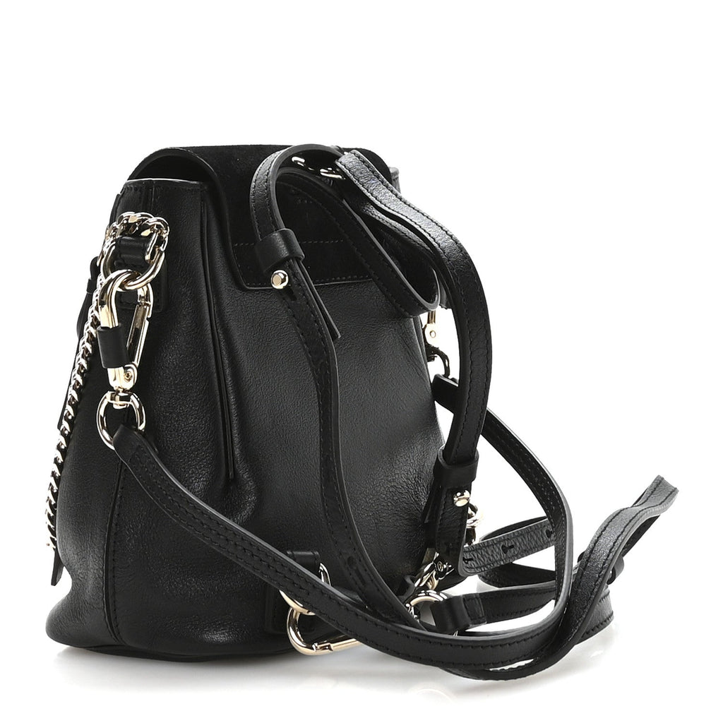 Suede Calfskin Mini Faye Backpack Black
