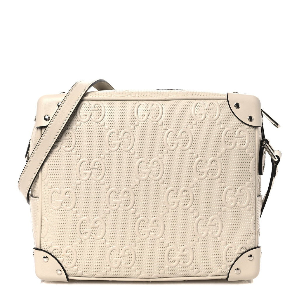 Calfskin GG Tennis Embossed Square Messenger Bag Mystic White