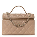 Caviar Quilted Top Handle Slim Vanity With Chain Dark Beige
