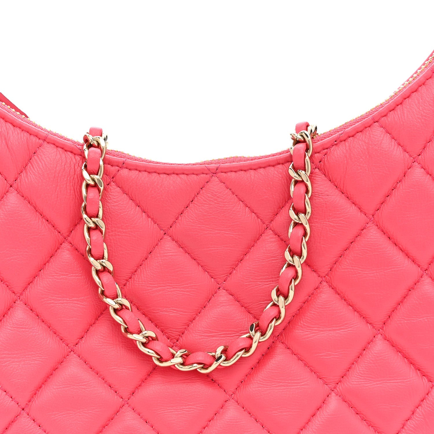 Lambskin Quilted Small Hobo Bag Pink