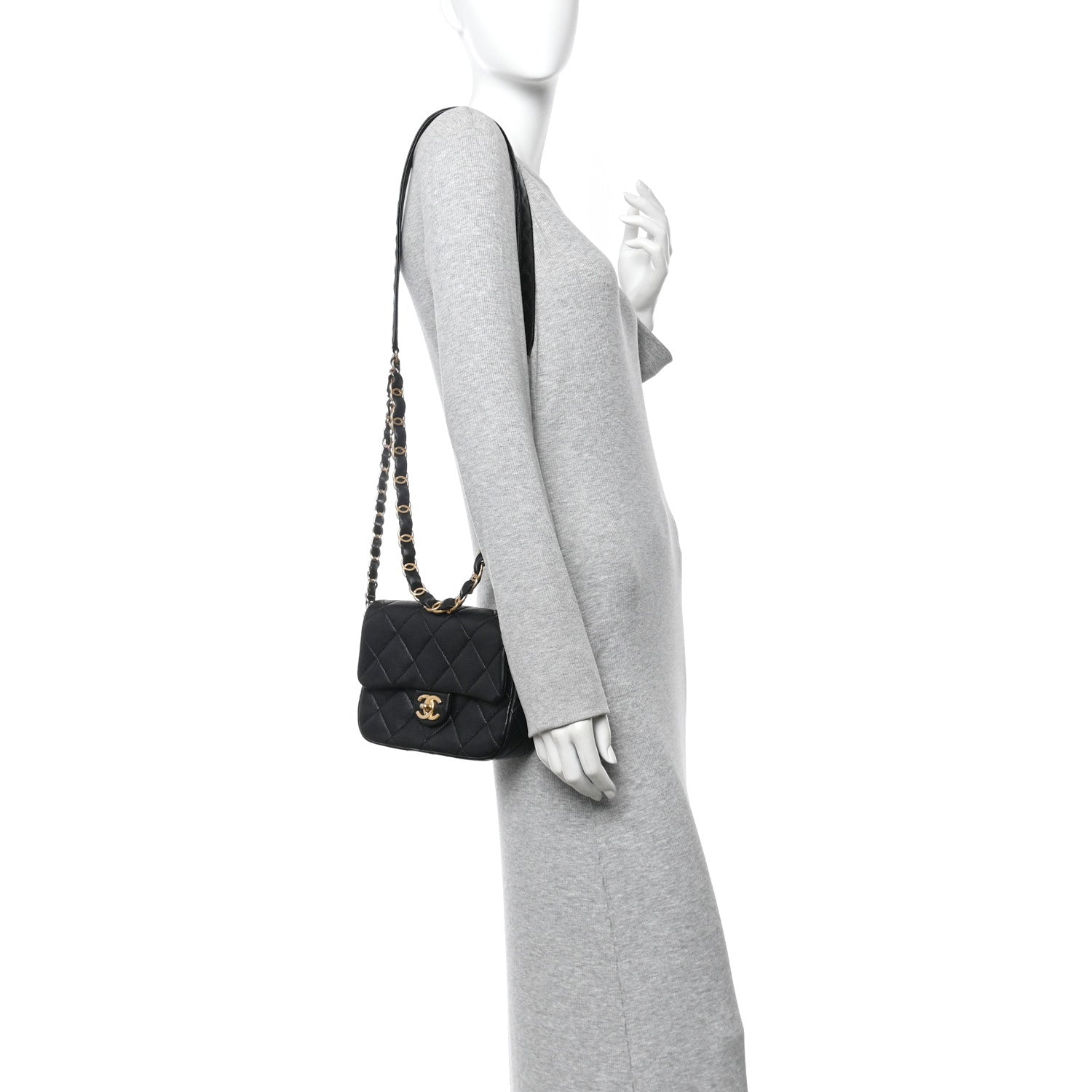 Lambskin Quilted Small CC Links Flap Black