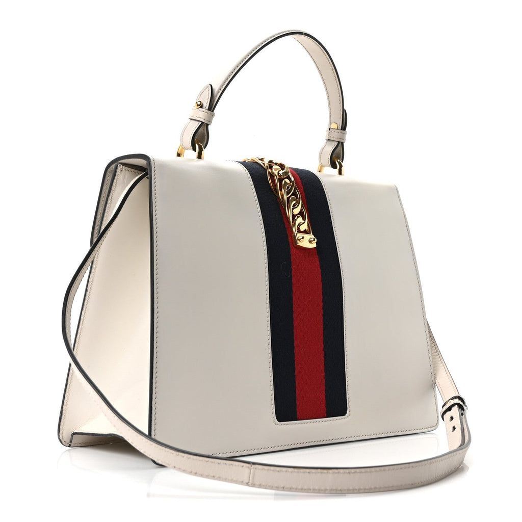 Calfskin Web Medium Sylvie Top Handle Bag White