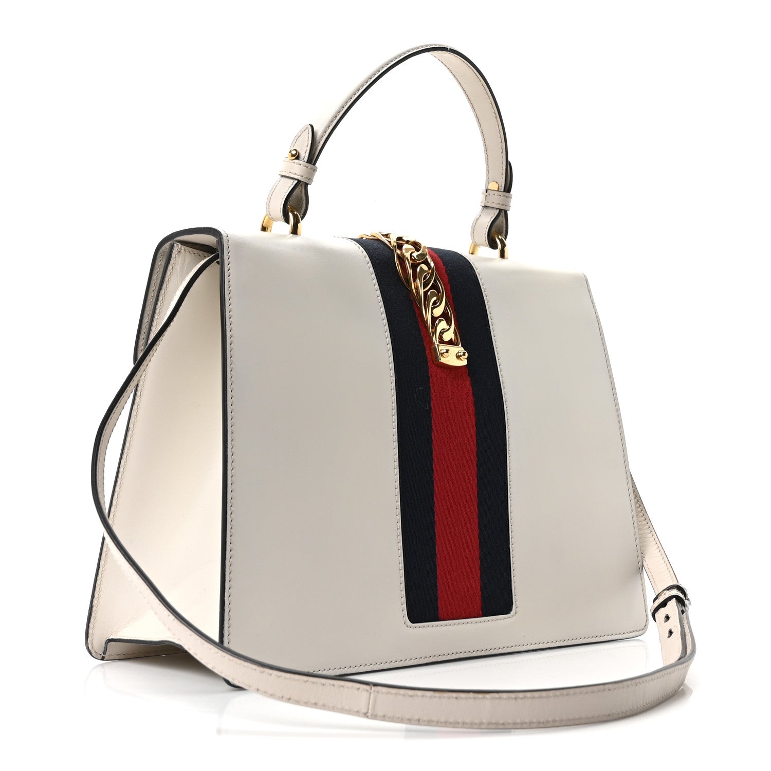 Calfskin Web Medium Sylvie Top Handle Bag White