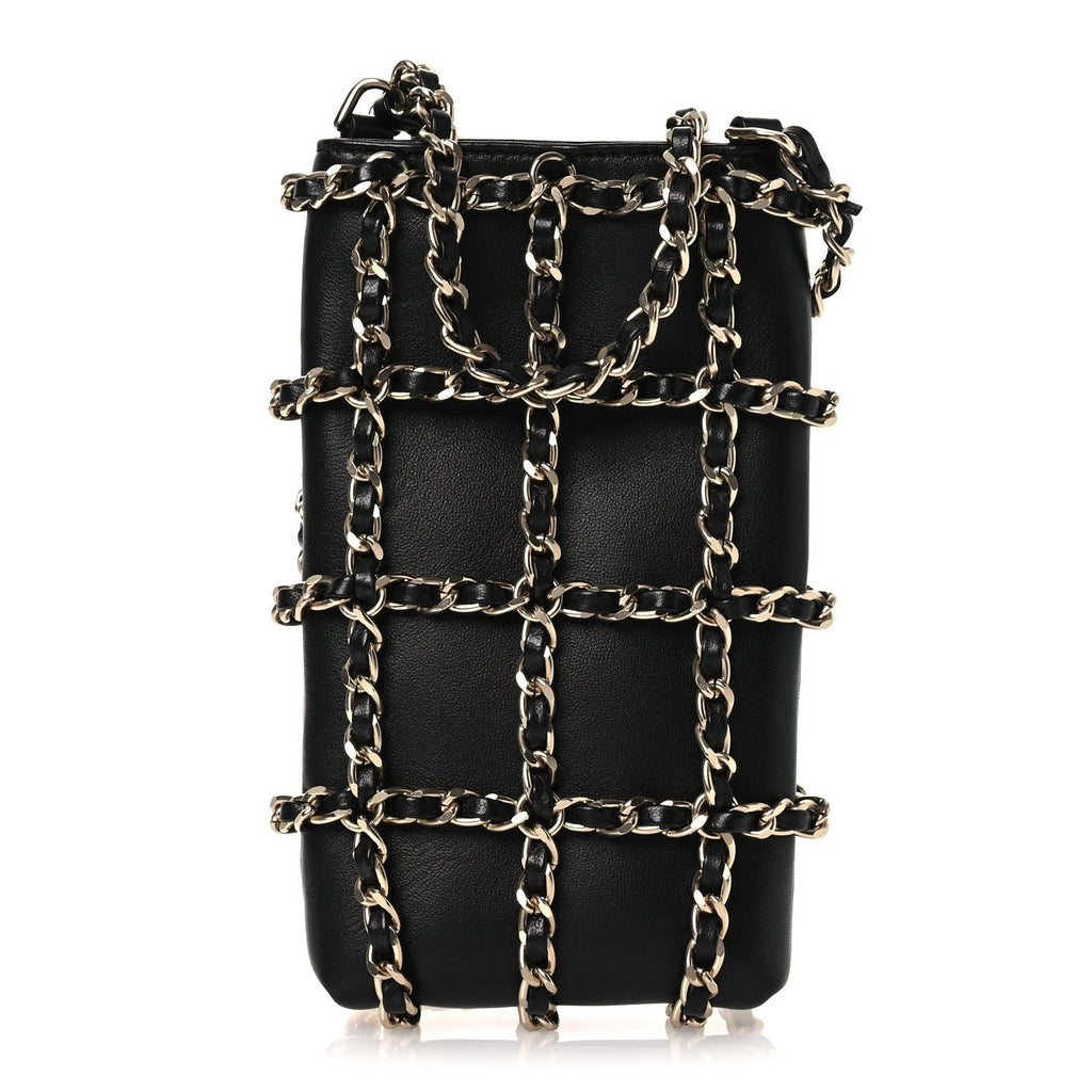 Lambskin Tech Me Out Clutch With Chain Black