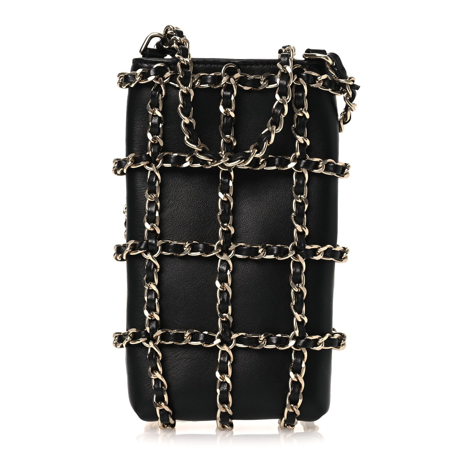 Lambskin Tech Me Out Clutch With Chain Black