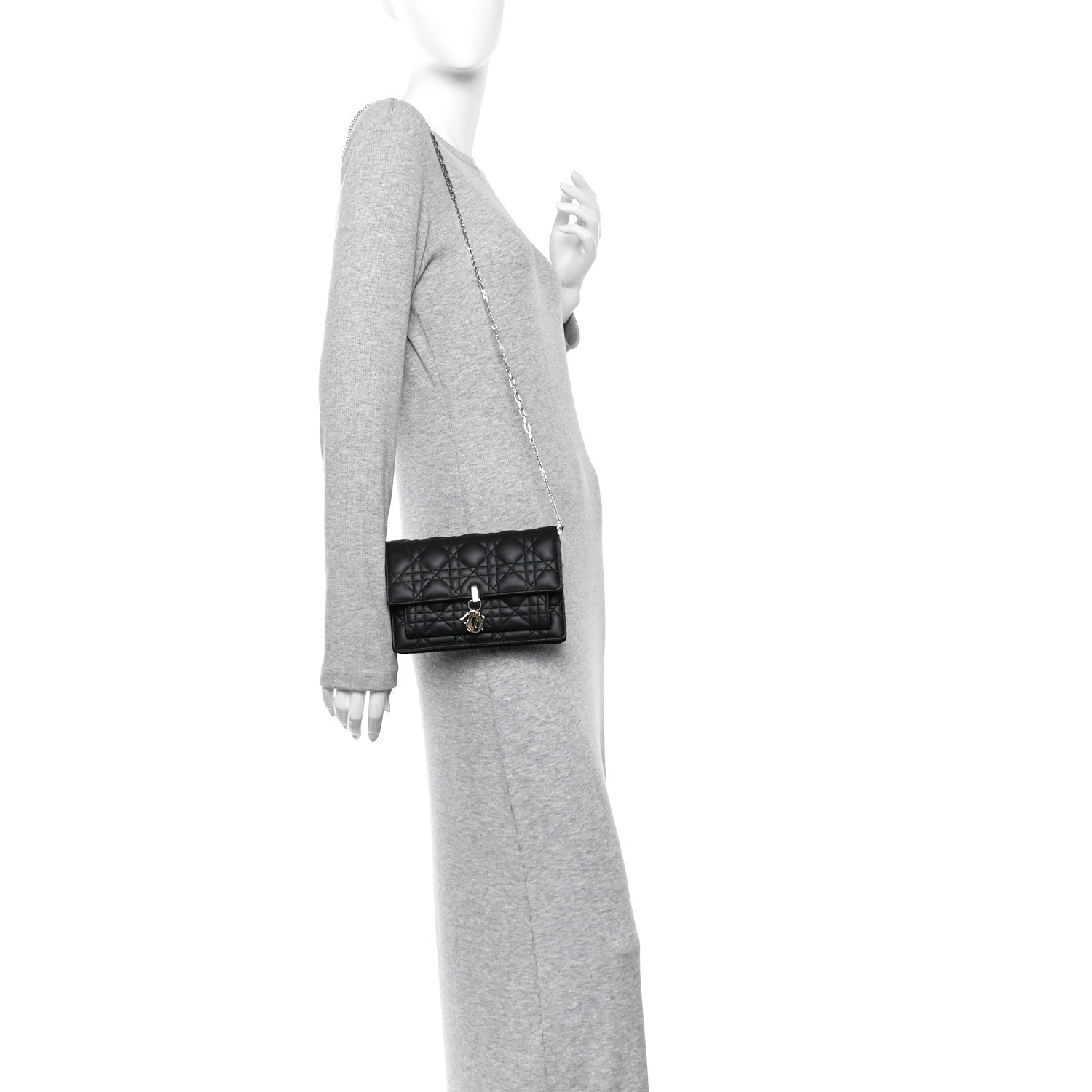 Lambskin Cannage Chain My Dior Daily Chain Pouch Black