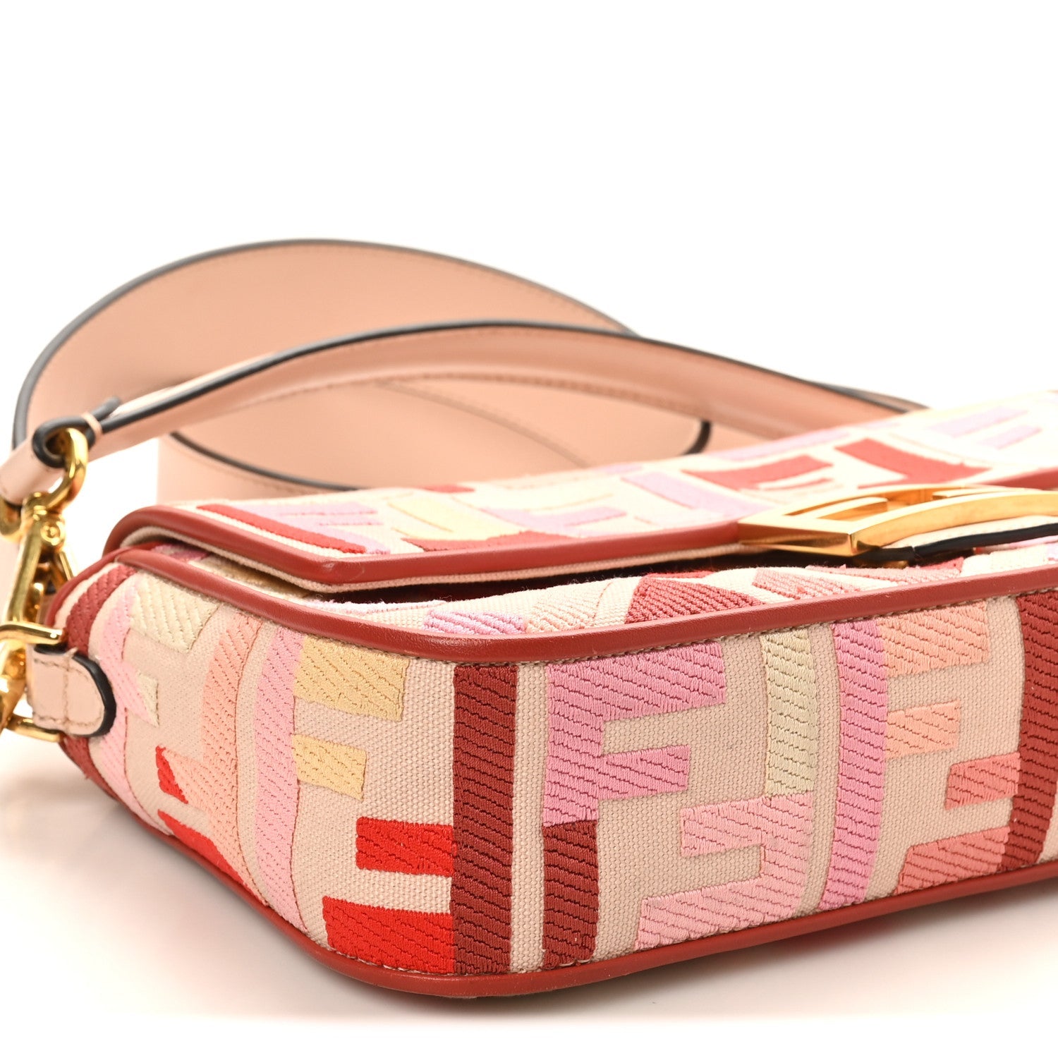 Canvas Vitello King FF Embroidered Baguette Rosa Quarzo Bloody Mary Multicolor