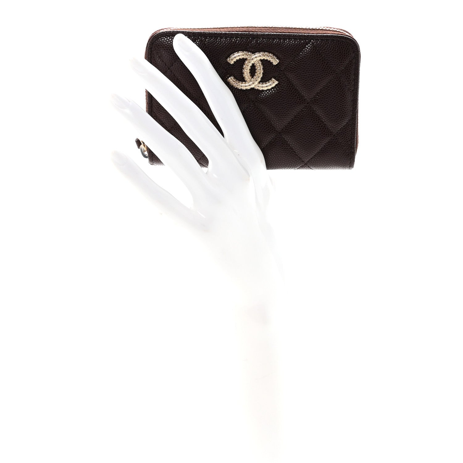 Caviar Quilted Textured CC Zip Around  Holder Burgundy