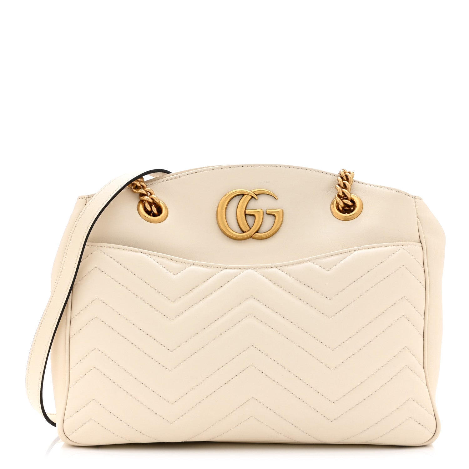Calfskin Matelasse Medium GG Marmont Open Top Shoulder Bag White