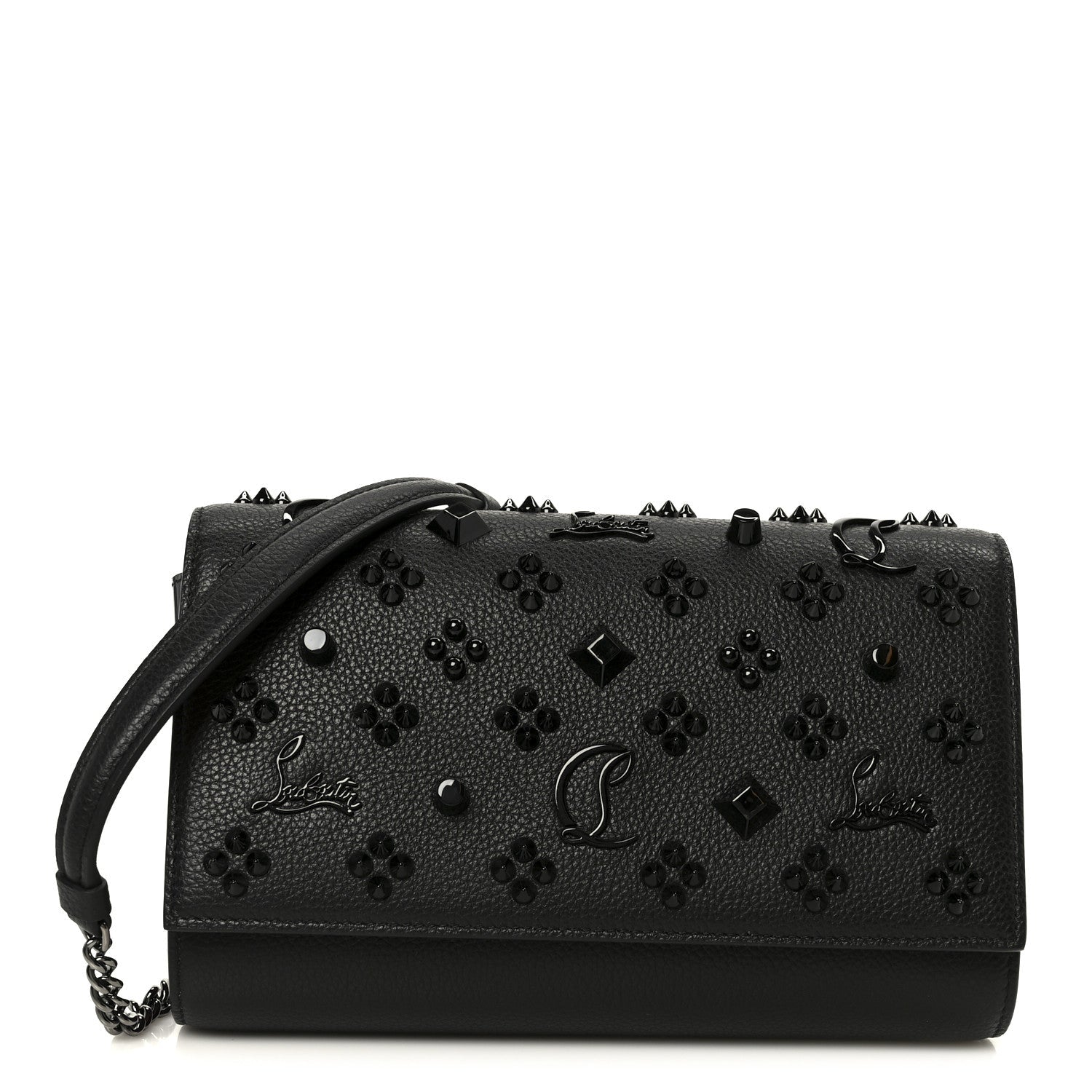 Calfskin Spikes Loubinthesky Paloma Clutch Black