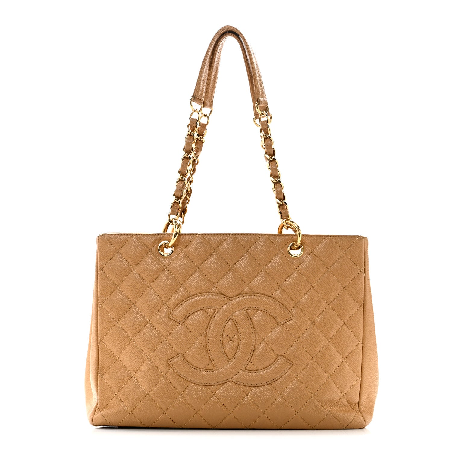 Caviar Quilted Grand Shopping Tote GST Dark Beige