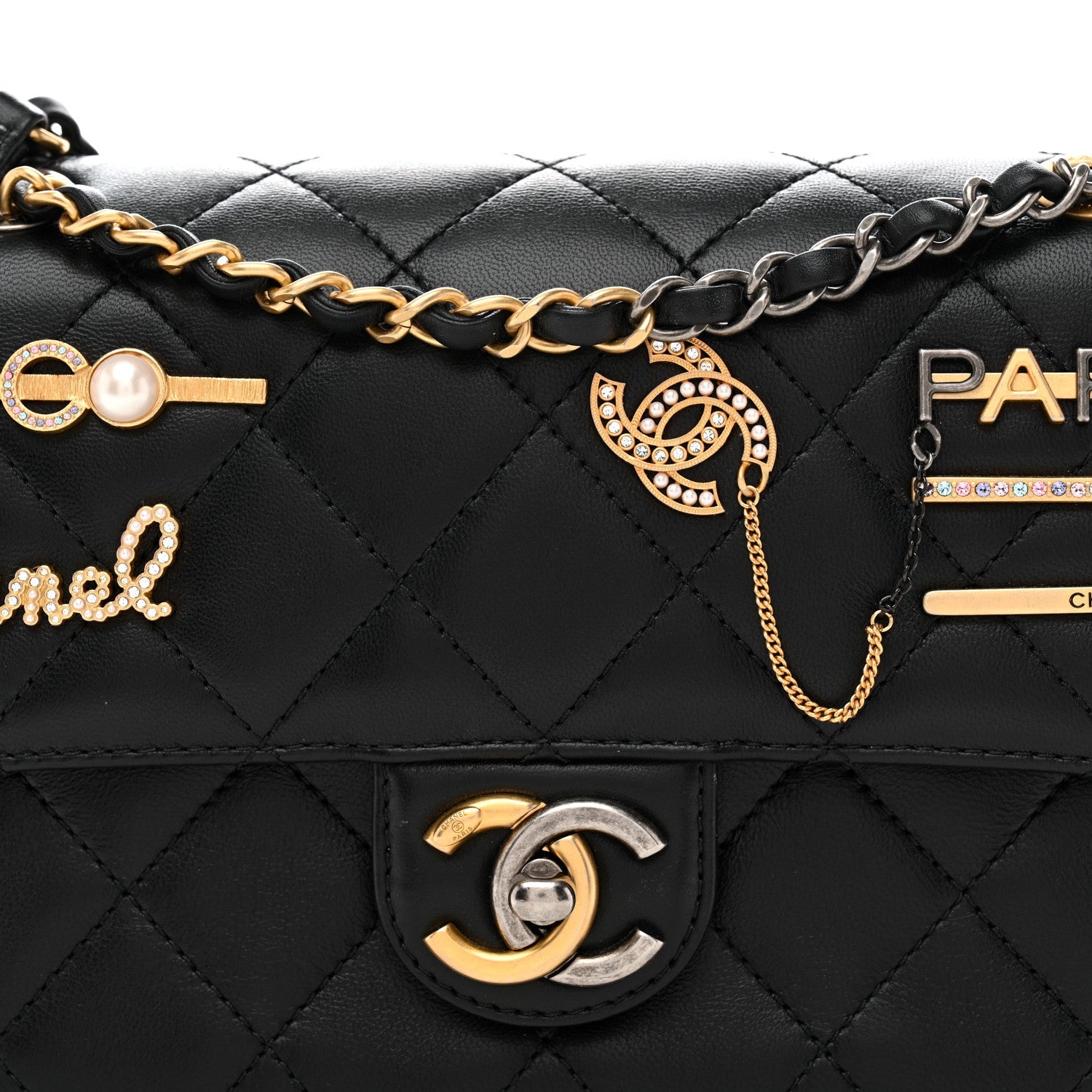 Lambskin Quilted Small Coco Clips Single Flap Black