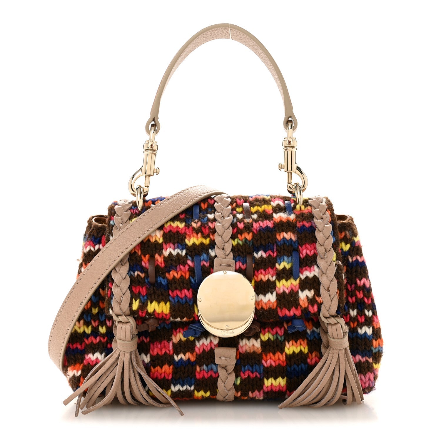 Cashmere Knit Calfskin Mini Penelope Soft Shoulder Bag Woodrose Multicolor